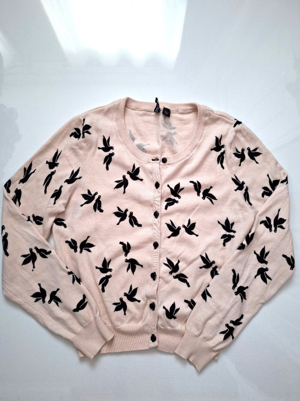 H&M Divided Peachy Pink Love Birds Knit Cardigan 100% Cotton